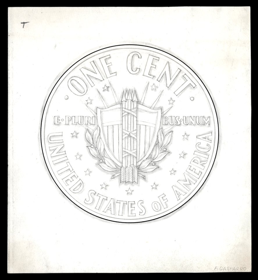 GASPARRO, Frank design artwork for reverse of US Lincoln cent (Shield)