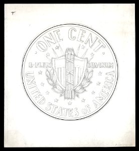 GASPARRO, Frank design artwork for reverse of US Lincoln cent (Shield)