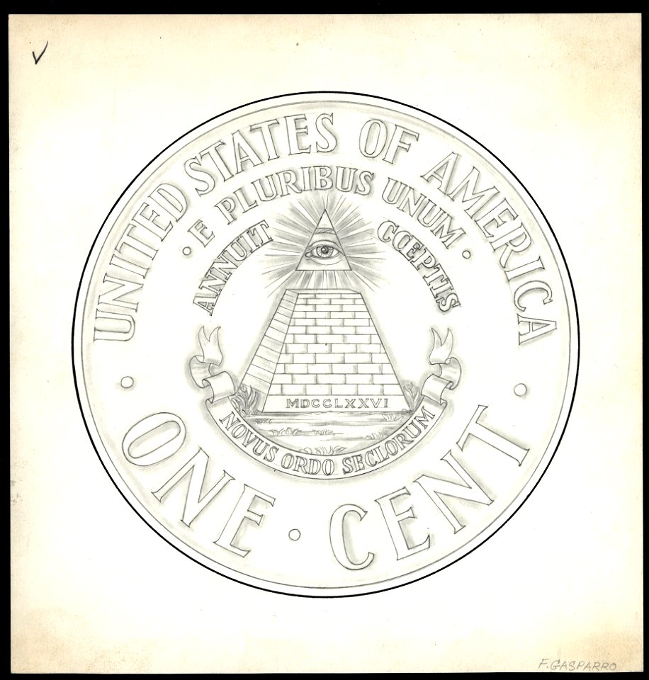 GASPARRO, Frank design artwork for reverse of US Lincoln cent (pyramid)