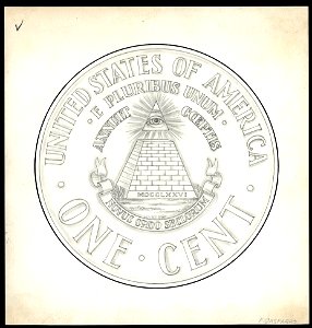 GASPARRO, Frank design artwork for reverse of US Lincoln cent (pyramid)
