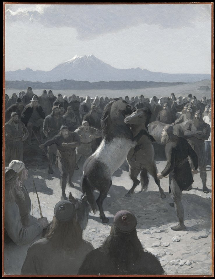 -The Horse-Fight at Hlidarendi. Illustration for Njal’s Saga, ch. 59 (August Malmström) - Nationalmuseum - 135375