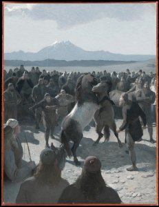 -The Horse-Fight at Hlidarendi. Illustration for Njal’s Saga, ch. 59 (August Malmström) - Nationalmuseum - 135375