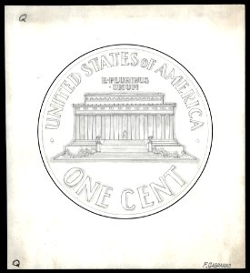 GASPARRO, Frank design artwork for reverse of US Lincoln cent (Lincoln Memorial)