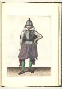 027 (swordsman, color) Book illustrations of Nassausche wapen-handelinge, van schilt, spies, rappier, ende targe