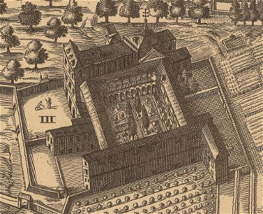 021. Convento de Nuestra Señora de Atocha from Reproduction of Pedro Teixeira's Topographia de la Villa de Madrid (1656), 1881 20 (cropped)