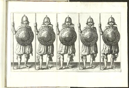 031 (pikeman) Book illustrations of Nassausche wapen-handelinge, van schilt, spies, rappier, ende targe. Free illustration for personal and commercial use.