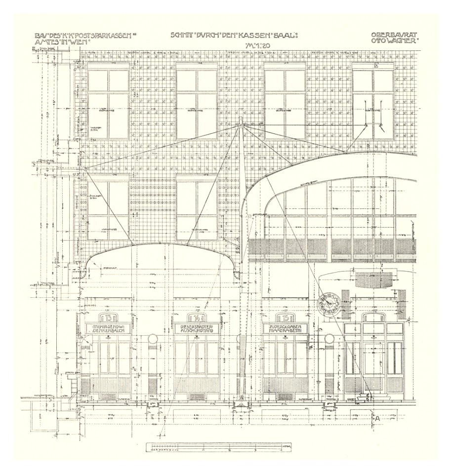 03 Postsparkassen-Amtsgebäude Wien - Wagner Band 5. 6. und 7. Heft -Schnitt durch den Kassensaal Heliogravure