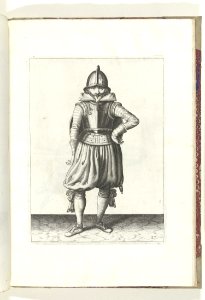 027 (swordsman) Book illustrations of Nassausche wapen-handelinge, van schilt, spies, rappier, ende targe. Free illustration for personal and commercial use.