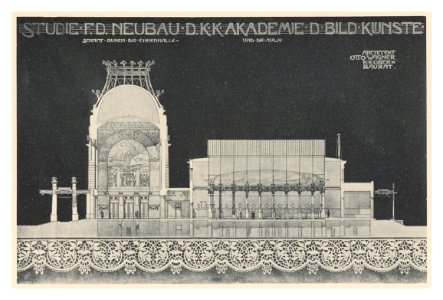 04 Wagner - Entwurf Akademie auf der Schmelz - 3. Band, 1. Heft - Schnitt durch die Ehrenhalle und die Aula - Heliogravure
