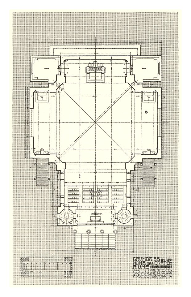 03 Otto Wagner-Kirche- Baumgartnerhöhe - Wagner Band 5. 6. und 7. Heft -Grundriss in Höhe Oratorium
