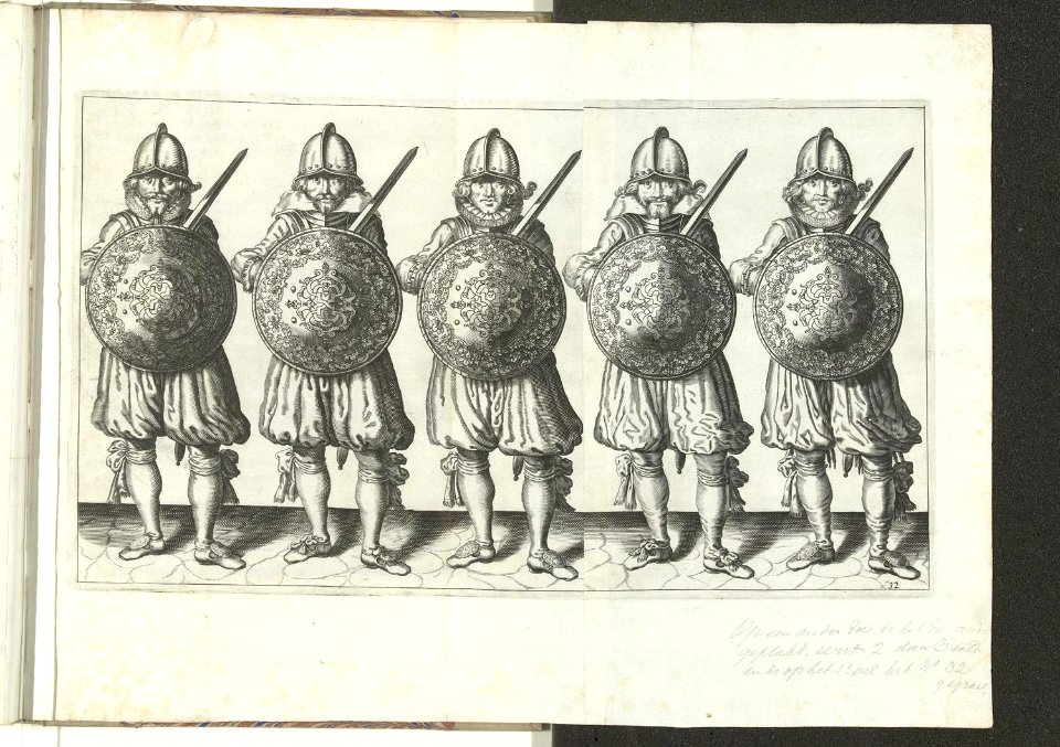 032 (swordsman) Book illustrations of Nassausche wapen-handelinge, van schilt, spies, rappier, ende targe