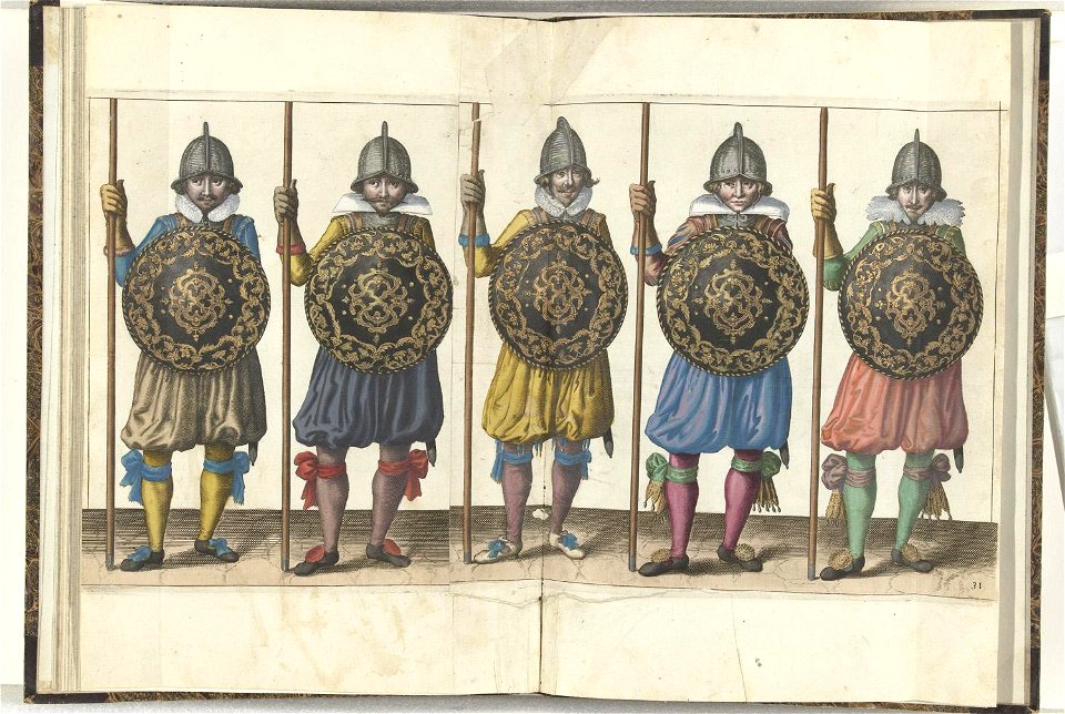 031 (pikeman, color) Book illustrations of Nassausche wapen-handelinge, van schilt, spies, rappier, ende targe