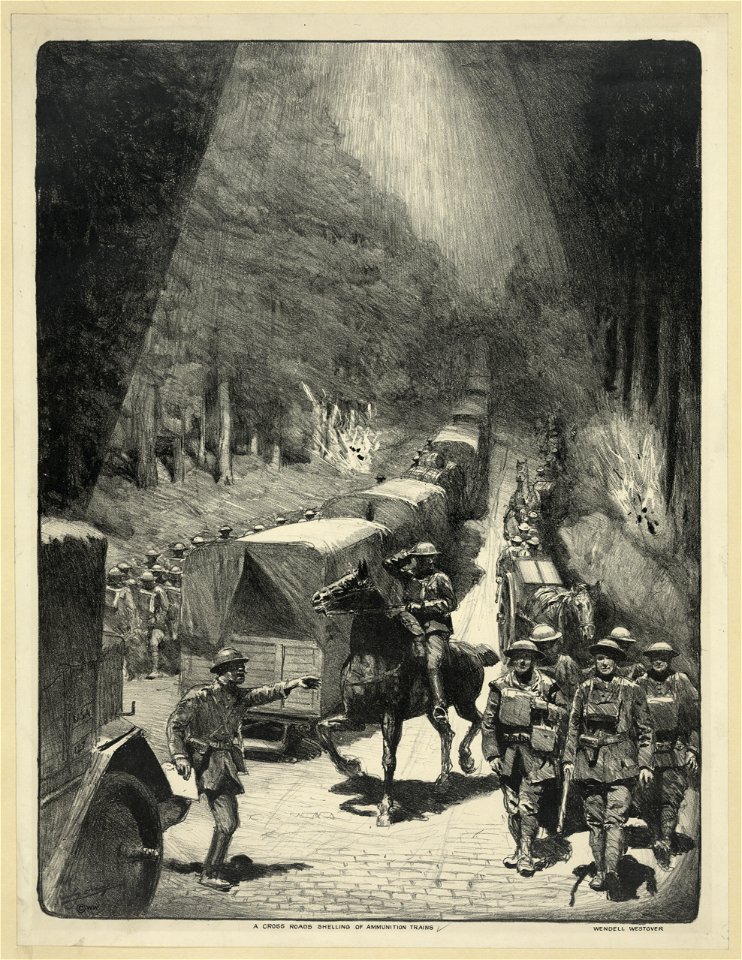 03877u A cross roads shelling of ammunition trains 1927