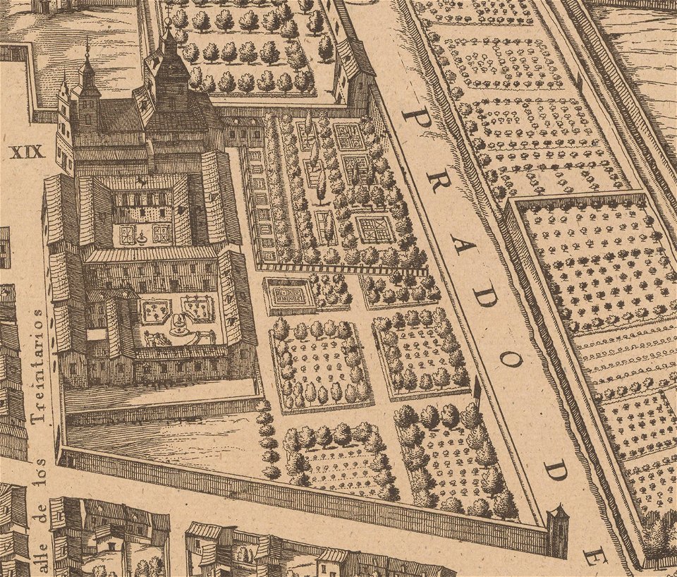 037. Convento de Nuestra Señora de la Encarnación from Reproduction of Pedro Teixeira's Topographia de la Villa de Madrid (1656), 1881 14 (cropped)