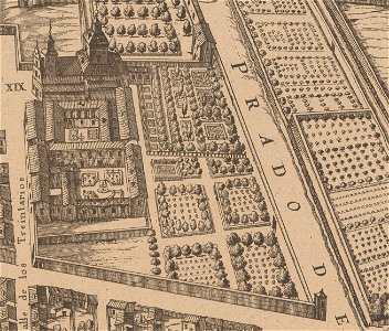 037. Convento de Nuestra Señora de la Encarnación from Reproduction of Pedro Teixeira's Topographia de la Villa de Madrid (1656), 1881 14 (cropped)