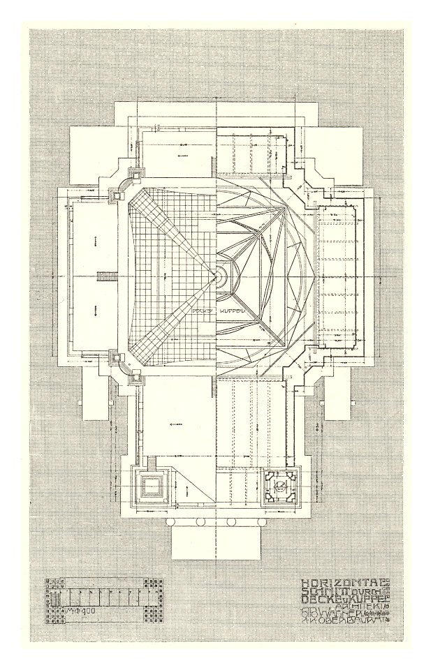 04 Otto Wagner-Kirche- Baumgartnerhöhe - Wagner Band 5. 6. und 7. Heft -horiz. Schnitt durch Decke und Kuppe