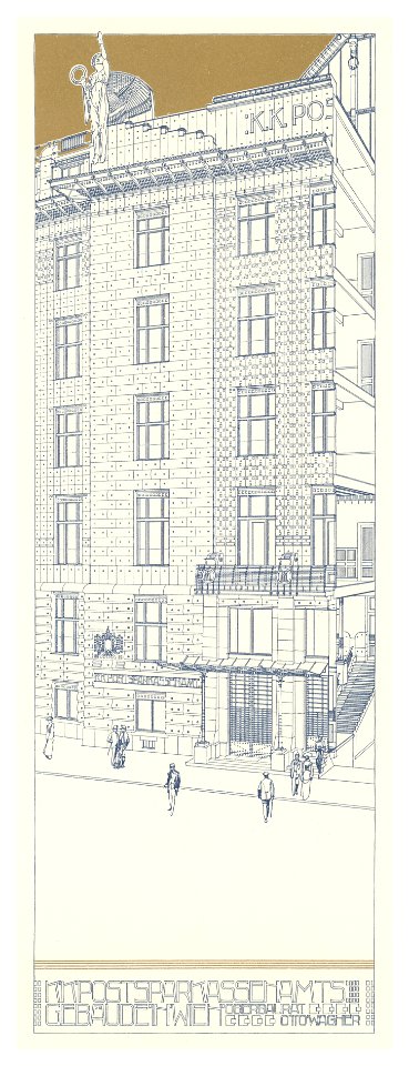 06 Postsparkassen-Amtsgebäude Wien - Wagner Band 5. 6. und 7. Heft -Vorderseite mit Schnitt Heliogravure