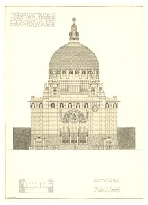 07 Otto Wagner-Kirche - Baumgartnerhöhe - Wagner Band 5. 6. und 7. Heft - Hauptfassade, Heliogravur