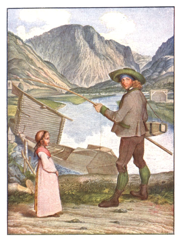 054 Kleines Bauernmädchen und Fischer am Grünen See bei Tragöß - Aquarell von Karl Ruß - 1811