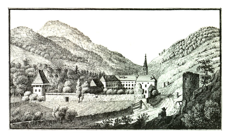 056 Gairach — Jurkloster, Die vormahlige Karthause Geyrach, lith. Folwarczni - J.F.Kaiser Lithografirte Ansichten der Steiermark 1830