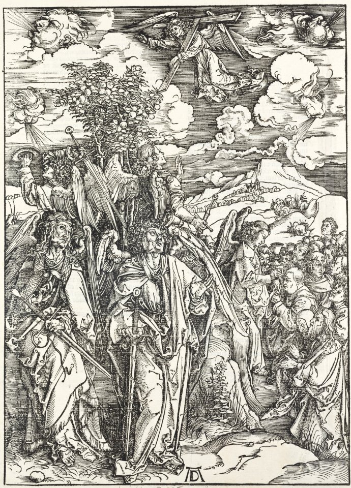 07. Albrecht Dürer, Apokalypsa, V. Čtyři andělé vzdorující větrům, Národní galerie v Praze