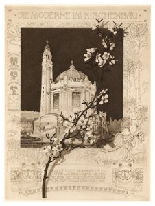 07 Wagner - Moderne im Kirchenbau Bd. III 2. Heft - Projekt Pfarrkirche Währing - florales Präsentationsblatt - Heliogravur