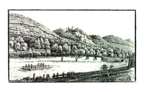 080 Ruine Gösting mit der Weinzierlbrücke - bei Graz - drawing. Wonsidler, Lith. v. Folwarczni - J.F.Kaiser Lithografirte Ansichten der Steiermark 1830