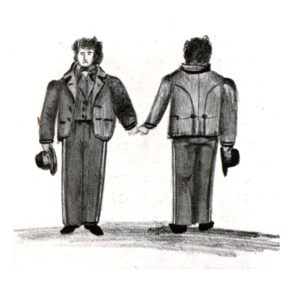 083 ein Dienstknecht aus der Veitsch um 1863, bemalte Bleistiftzeichnung vom Störschneiderlehrling Peter Rosegger