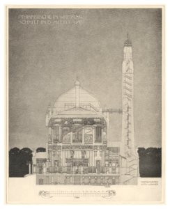 08 Wagner - Moderne im Kirchenbau Bd. III 2. Heft - Projekt Pfarrkirche Währing - Schnitt in der Mittelachse - Heliogravur