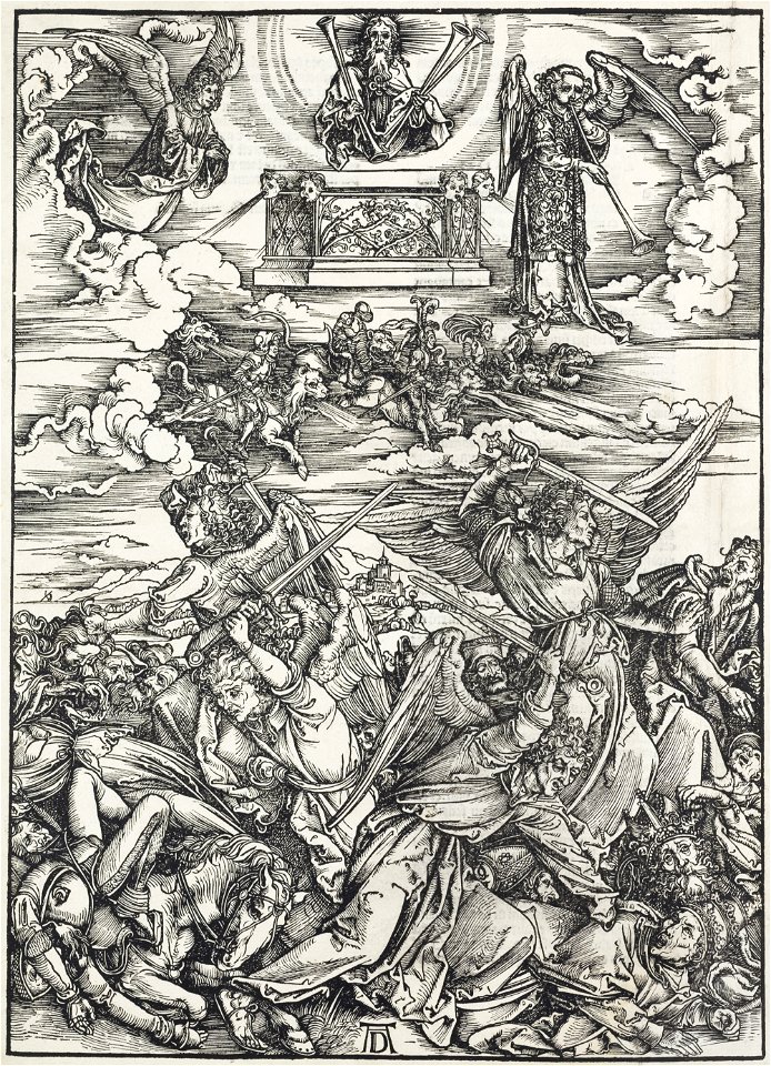 09. Albrecht Dürer, Apokalypsa, VII. Čtyři andělé spravedlnosti z Eufratu, Národní galerie v Praze