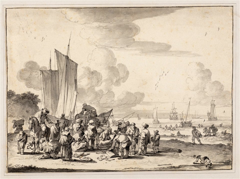 Pieter Bout - Sale at the fish auction at the beach