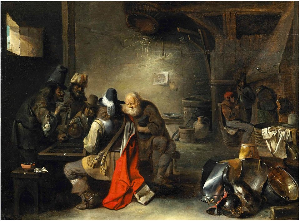 Christoffel Jacobsz. van der Lamen - A soldier playing tric-a-trac with peasants in a tavern