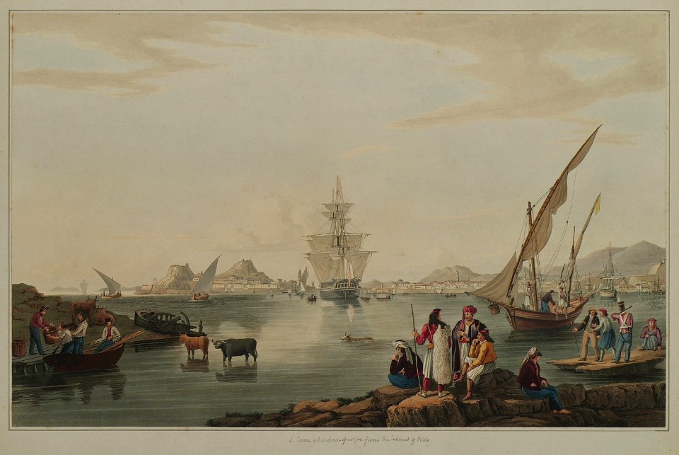 1 Town and harbour of Corfu From the island of Vido - Cartwright Joseph - 1821
