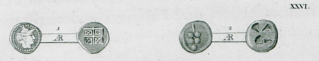 1 Ancient Greek coin Obv Hermes 2 Ancient coin of Kea - Peter Oluf Brøndsted - 1826