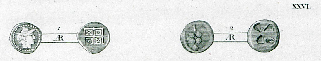 1 Ancient Greek coin Obv Hermes 2 Ancient coin of Kea - Peter Oluf Brøndsted - 1826