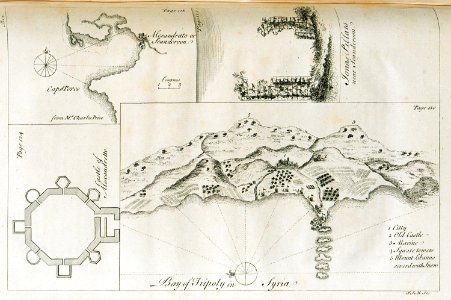 1 Castle of Alexandretto 2 Capo Porco 3 Bay of Tripoli in Syria 4 Jonas Pillars near Scanderoon - Drummond Alexander - 1754