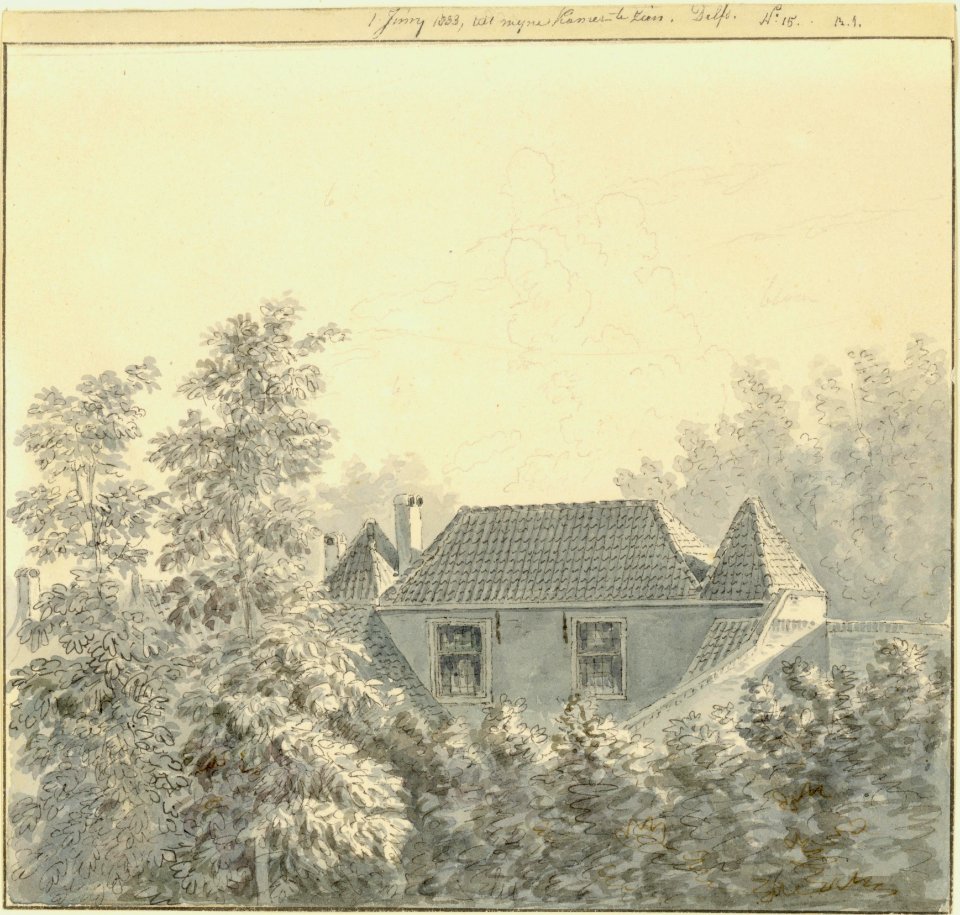 1 Junij uit mijne Kamer te zien. Delft. W 15., Balthasar Jooss, SA Delft, inv.nr. 69213
