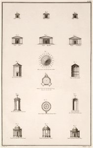 1 - 6 Elevations of ancient temples 7 - 10 Horologion of Andronikos Kyrristos (Tower of the Winds), Athens- Plan of the - Le Roy Julien David - 1770