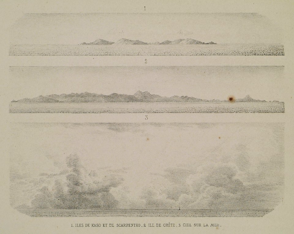 1 Iles de Kaso et Scarpentho 2 Ile de Crète 3 Ciel sur la mer - Rey Etienne - 1867