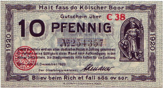 10 Pfennig Köln 1920 front