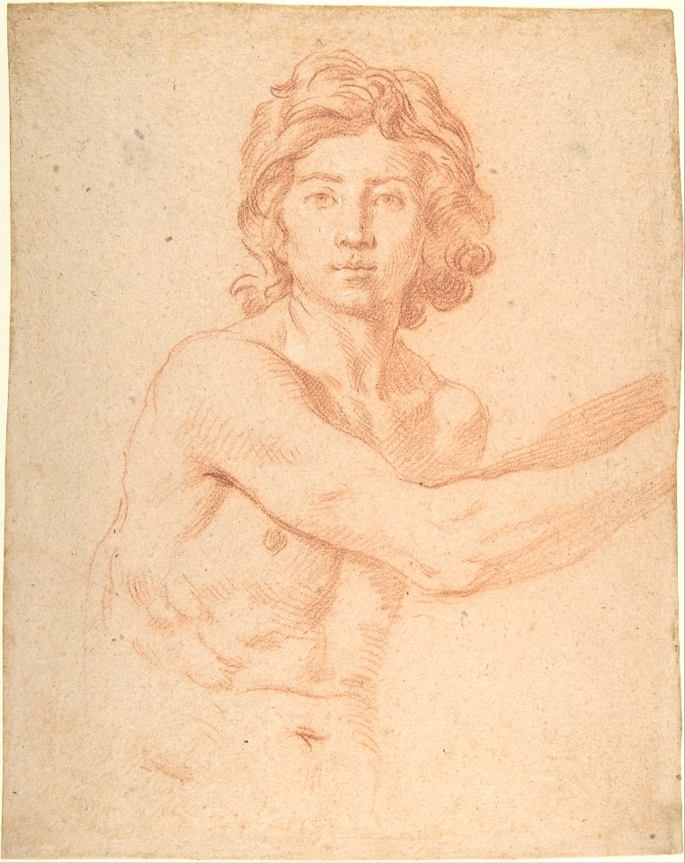 Simone Cantarini - Half-Figure of a Youth with His Right Arm Raised