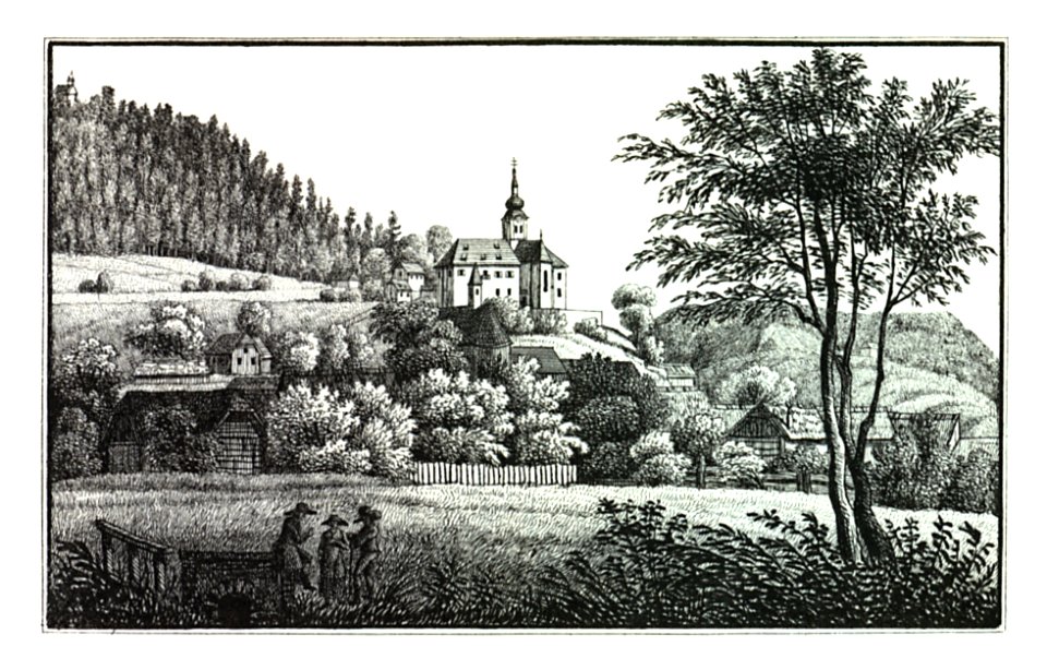 101 Strassgang bey Grätz mit der auf der Anhöhe befindlichen St. Florianskirche - J.F.Kaiser Lithografirte Ansichten der Steiermark 1830