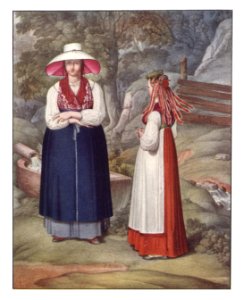 112 Weibliche Festtrachten in Birkfeld, Karl Ruß, 1813