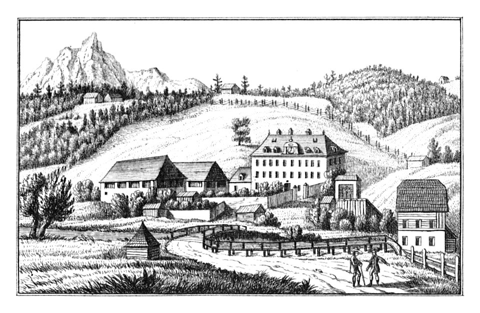 113 Schloss Gstatt, Mitterberg drawing by S. Kölbl - J.F.Kaiser Lithografirte Ansichten der Steiermark 1830