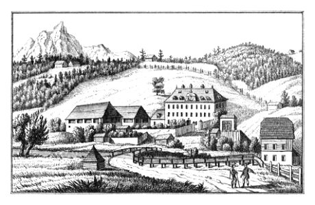 113 Schloss Gstatt, Mitterberg drawing by S. Kölbl - J.F.Kaiser Lithografirte Ansichten der Steiermark 1830