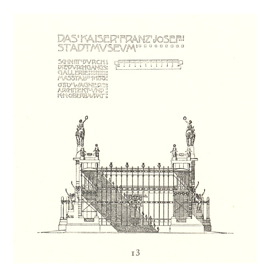 11 Wagner - Studie Stadtmuseum Karlsplatz, Wien Bd. III Heft 5, 6, 7 - Schnitt durch die Durchgangsgalerie