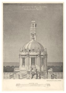 11 Wagner - Moderne im Kirchenbau Bd. III 2. Heft - Projekt Pfarrkirche Währing - Vorderansicht - Heliogravur