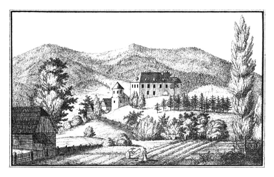114 Schloss Gumpenstein, Irdning - drawing by S. Kölbl - J.F.Kaiser Lithografirte Ansichten der Steiermark 1830