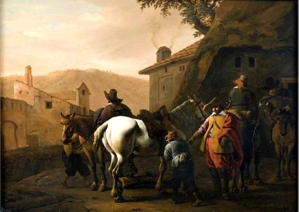 Pieter van Laer - Riders in an italianate landscape