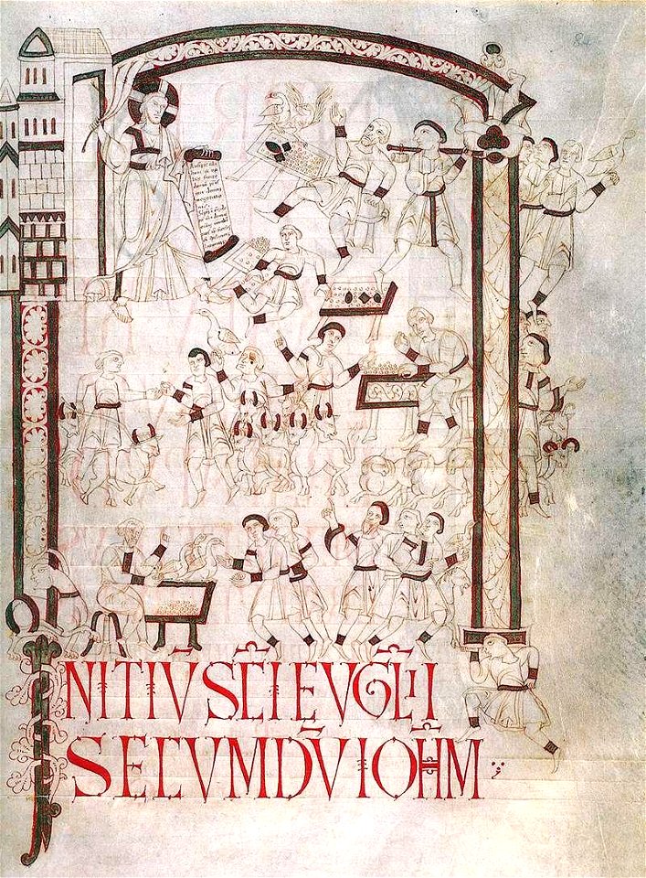 11th century unknown painters - Gospelbook of Matilda - The Cleansing of the Temple - WGA15960